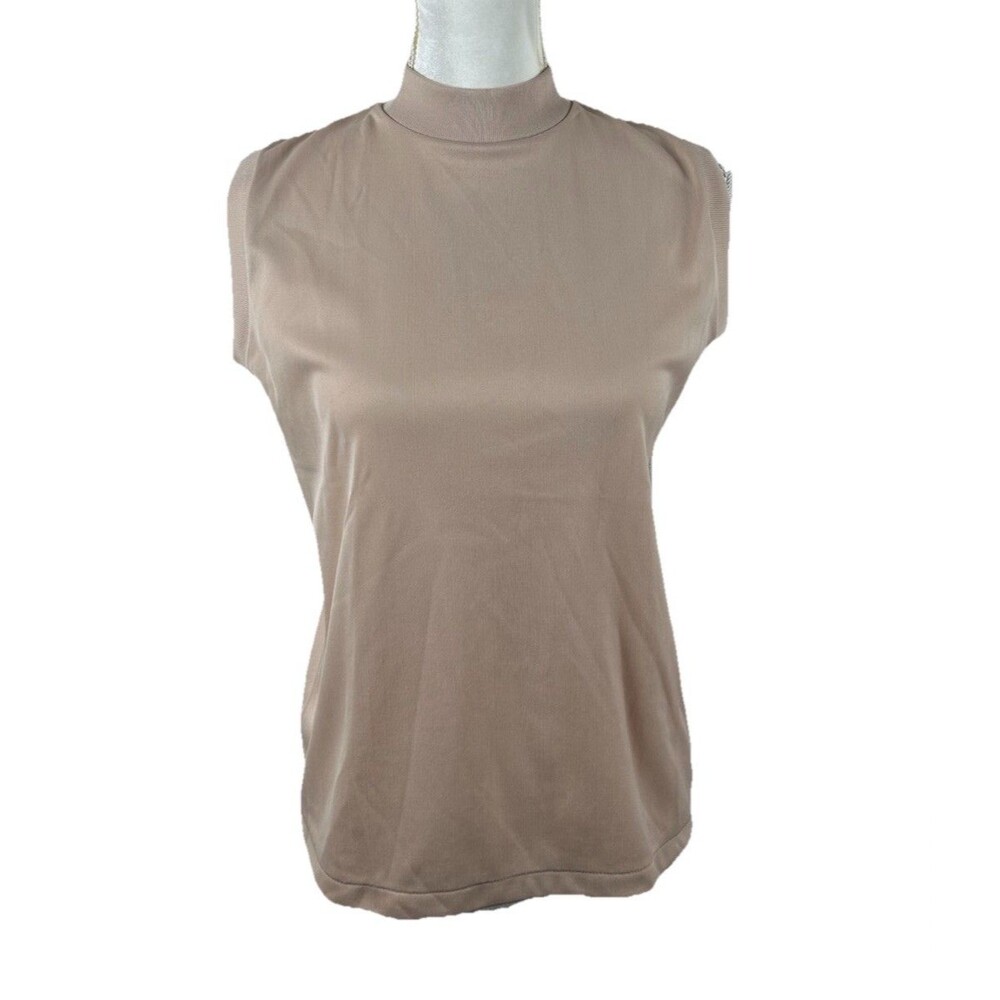 Vintage Jersey Knit Mock Neck Sleeveless Nude Pink Top -Size Medium